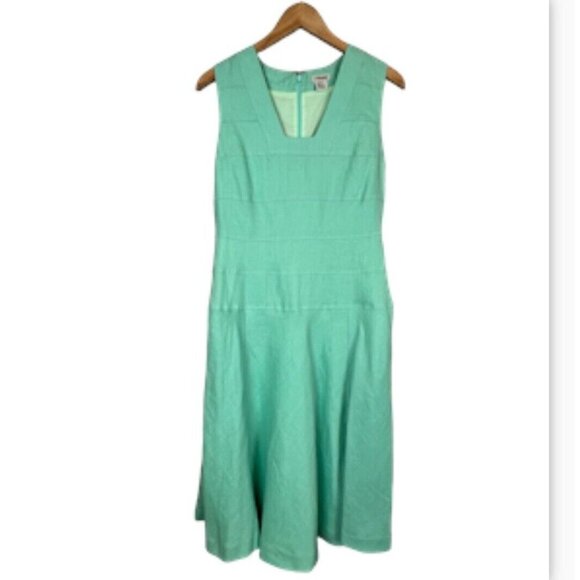 J Peterman Linen Dress Size 4 Aquamarine Green Sleeveless Midi Tea Length - Picture 1 of 7